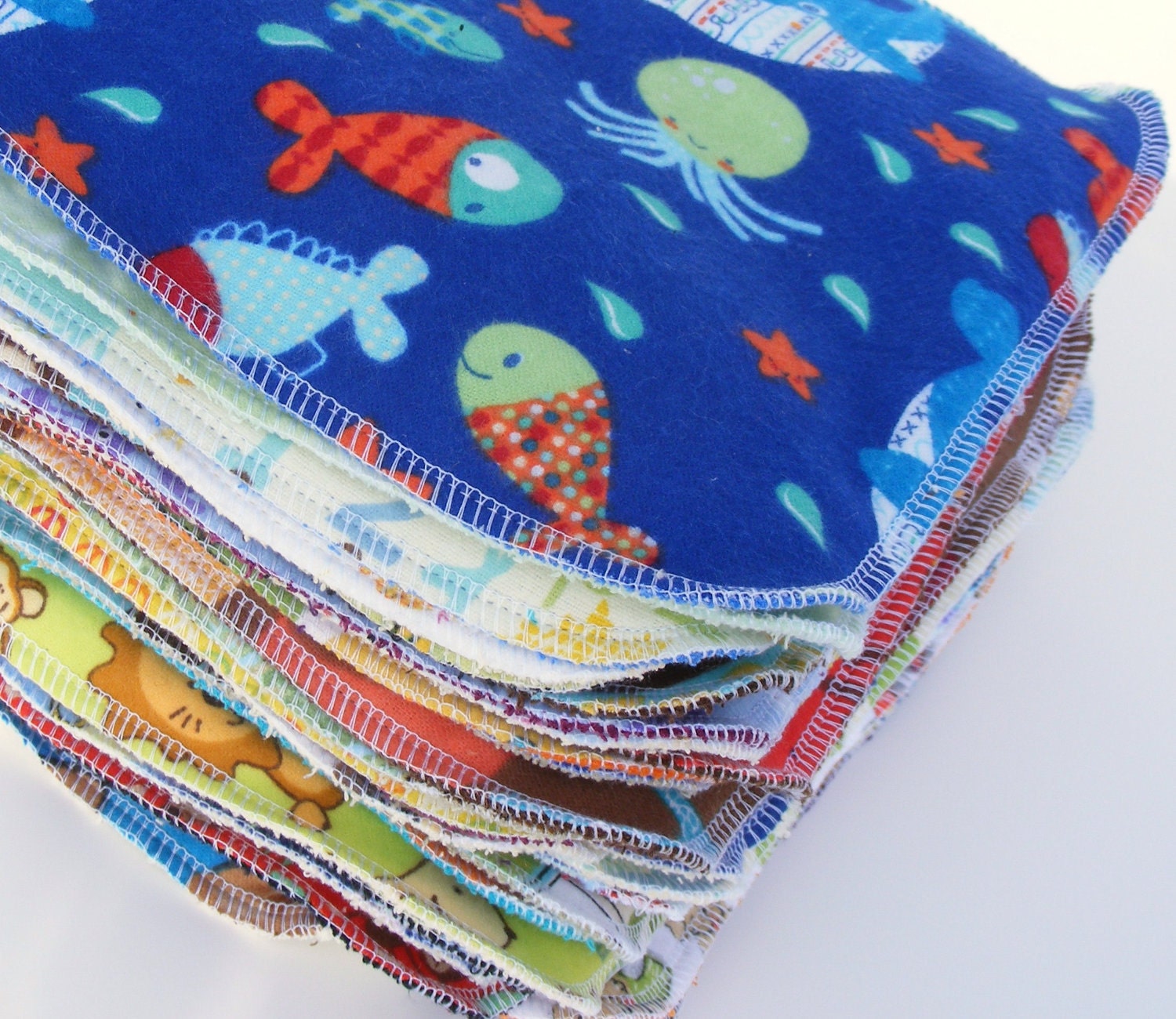 40 Mini Six Inch Baby Wipes in Gender Neutral Print Flannel & Minky Wash cloth tissues