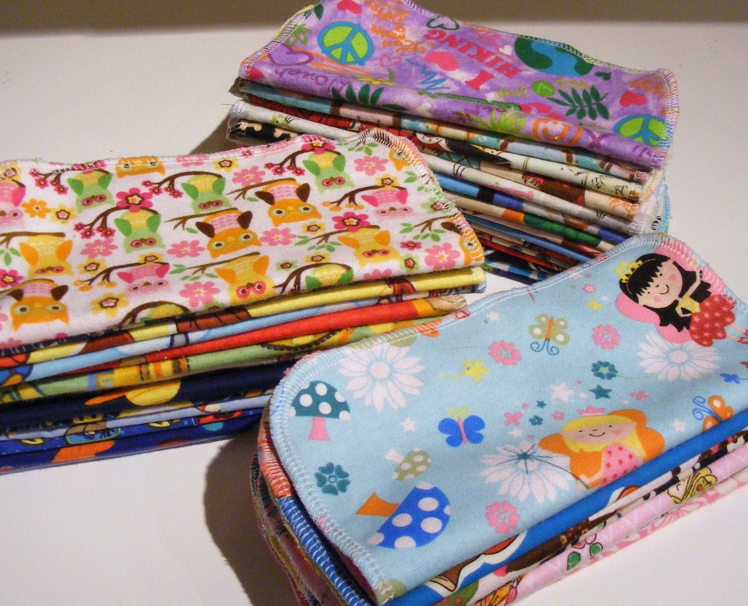 Set of 10 minky/ flannel wipes in Cute Girly prints