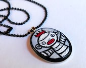 Sock Monkey  - Pendant Necklace - Original Pen and Ink Illustration on Polymer Clay OOAK by Calan Ree