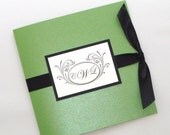 Lola Monogram Folded Wedding Invitation Sample - Apple Green, Black and White