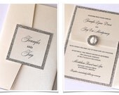 Jennifer Pocketfold Crystal Buckle Invitation Set Sample - Ivory, Champagne, Silver Glitter
