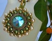 Rivoli Beadwoven Necklace Pendant Unique Beaded Beadwork Beadweaving Jewelry  Kriszta