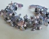 Agate Beadwoven Bracelet  Beaded Beadweaving Unique Jewelry  Grey Clouds