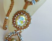 Rivoli Beadwoven Autumn Colors Necklace Unique Beaded Beadwork Beadweaving Jewelry   Cool Twist