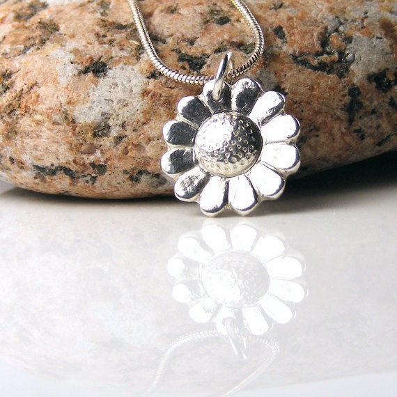 Silver Daisy Necklace, Handcrafted Fine Silver Pendant, Made to order, can be Customized, Handmade Silver Jewelry