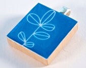 Mod Branch on Blue - Scrabble Tile Pendant