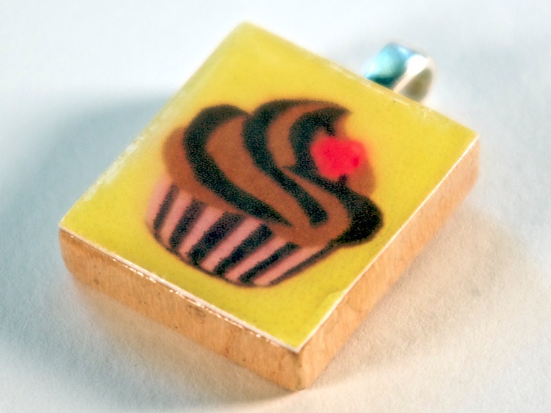 Chocolate Cherry Cupcake - Scrabble Tile Pendant