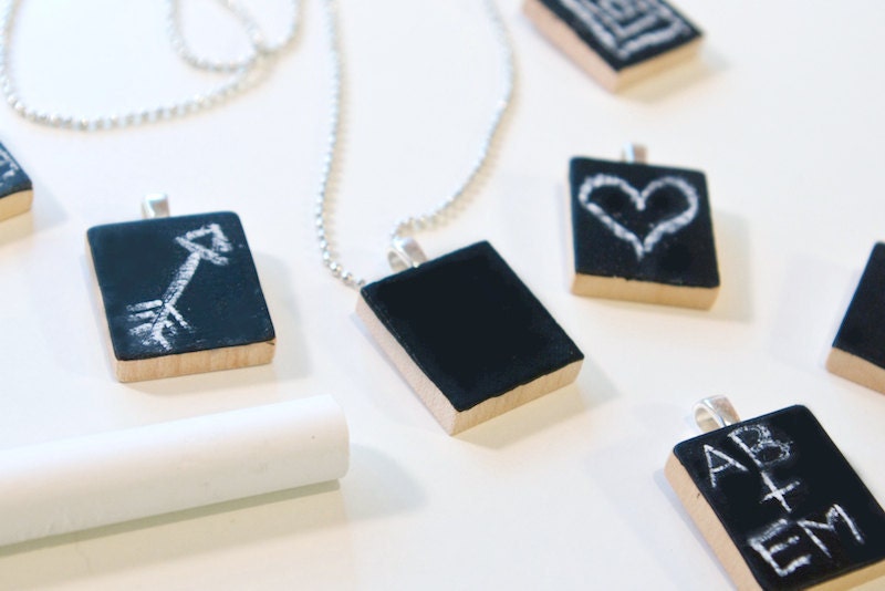 Tiny Chalkboard Necklace - Scrabble Tile Pendant
