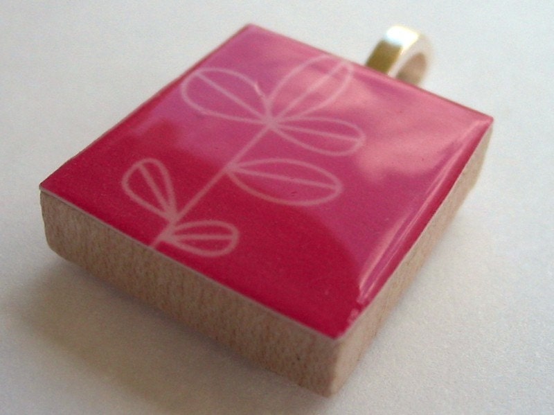 Branch on Magenta - Scrabble Tile Pendant