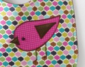 Baby Shower Gift - Little Polka Dot Birdie Handmade Baby Bib - Oversize with Snaps