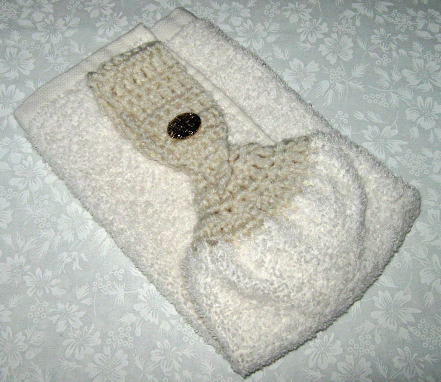 Crochet Hanging Towel "Thou Shalt lower the lid" Embroidered on it