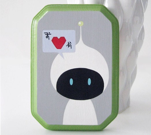 Robo Love - OOAK hand painted wall art