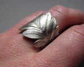 Large Silver leaf ring, statement ring, oxidized silver, wrapped leaf, adjustable size, fern leaf - BeadinBabe