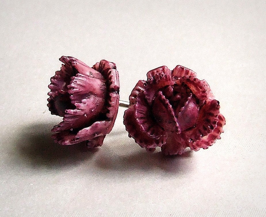 Little Lovelies- Vintage burgundy rose post earrings, bridesmaid gift, maroon, simple stud, small flowers, bridal