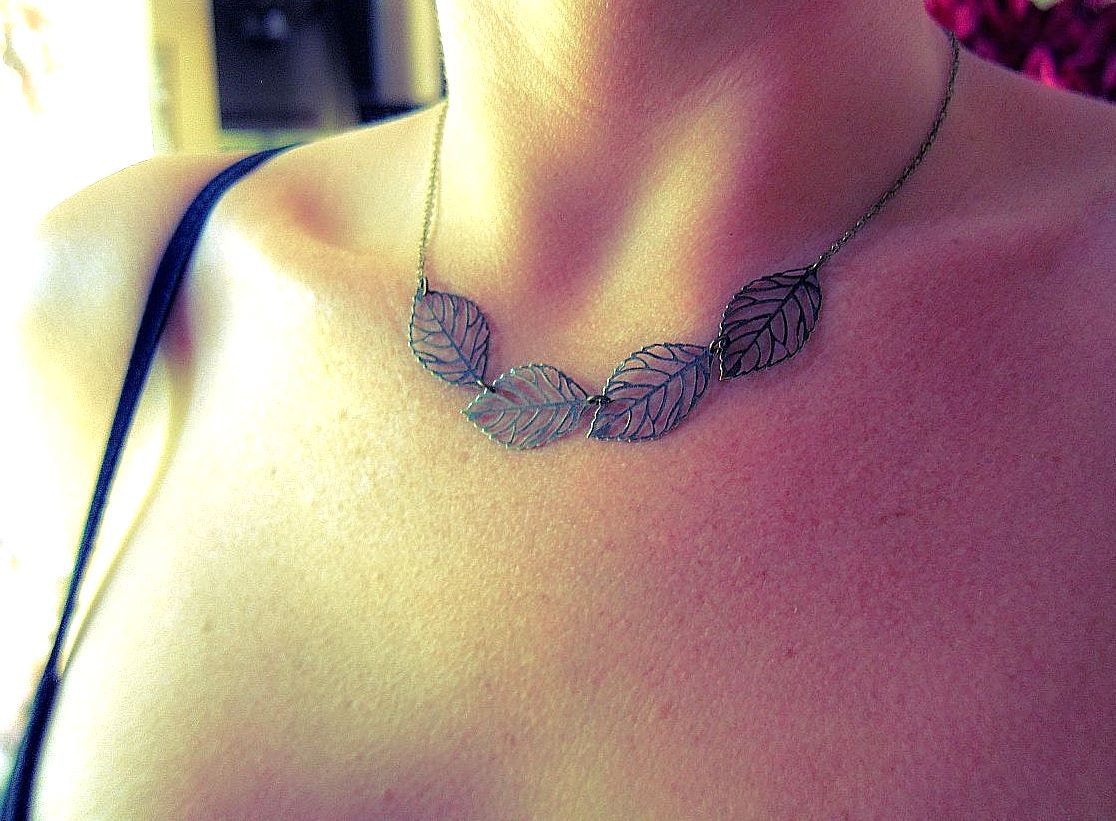 Floating Leaves- Brass filigree leaf necklace. Available in Bronze, or Silver