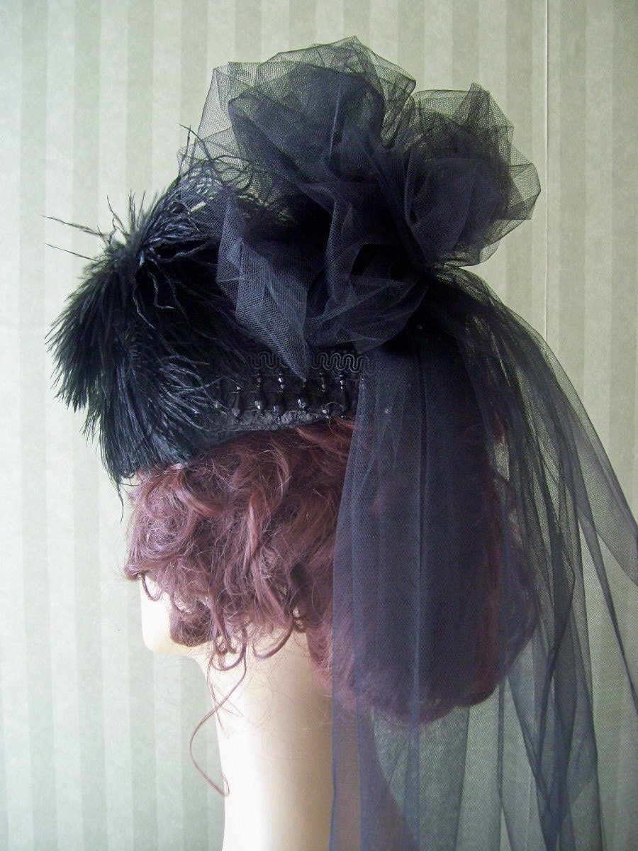 Mini Riding Hat Steampunk Hat Mini Top Hat SAS -Lolita Civil War Derby Lolita Coque Feathers Ribbon-Halloween-Victorian Hat-Black-Hat