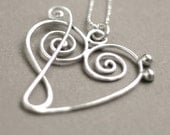 music heart NECKLACE. treble clef meets bass clef. music jewelry in sterling silver.
