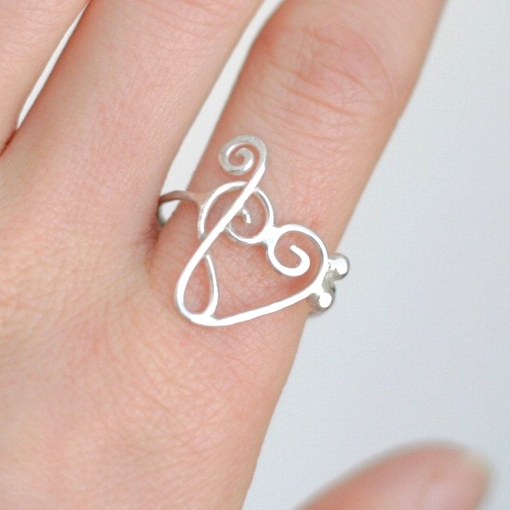 heart RING. treble clef bass clef. Love of Music design.