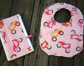 Pink Vespa Bib and Burp Cloth Set