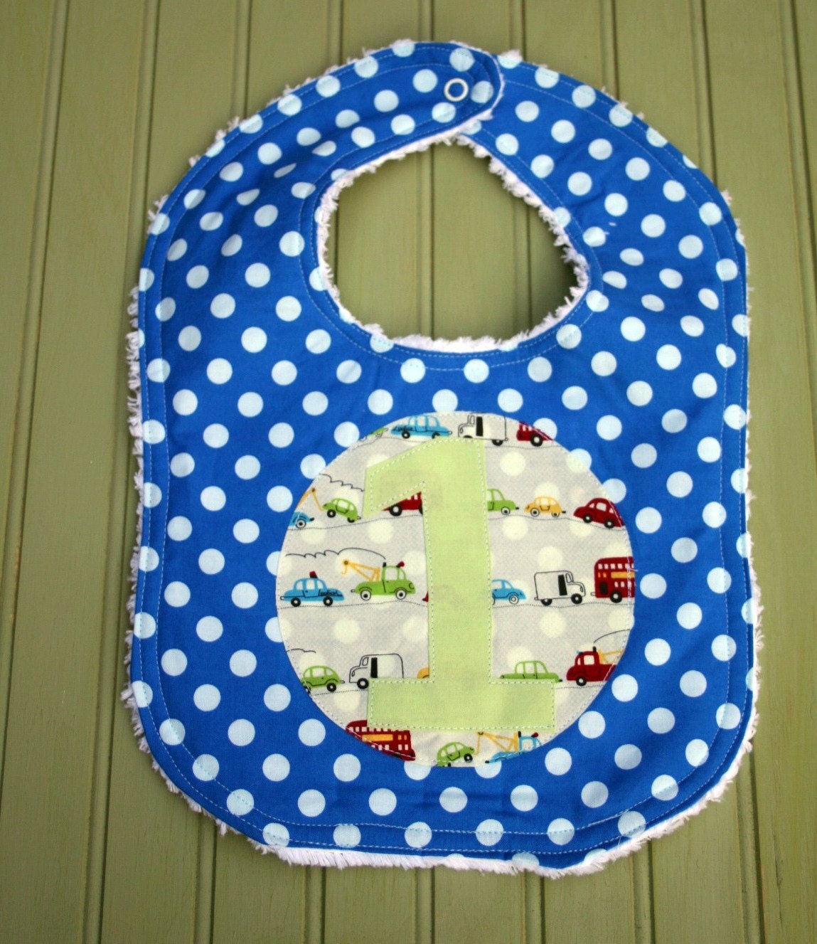 Boys First Birthday Polka Dot and Car Bib