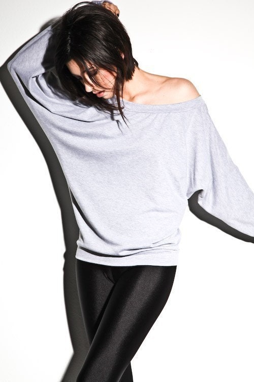 Oversize Sweater Grey - Womens Top Dolman Off The Shoulder Loose Fit Small Medium
