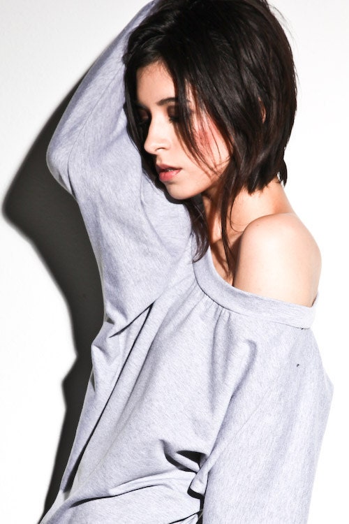 Oversize Sweater Grey - Womens Top Dolman Off The Shoulder Loose Fit Small Medium