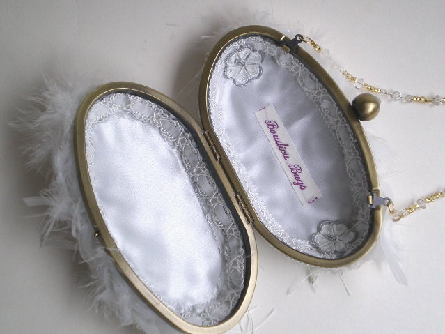 15% COUPON SALE, Luxury, couture, bridal clutch, purse, white, crystals, feathers, winter wedding, icy, beaded strap, White Swan