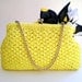 15% COUPON SALE, Vintage, altered couture, framed straw purse, clutch, purse, yellow, chain handle, fabric flower, black and white,