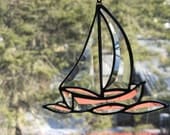 Stained Glass Beveled Sailboat Light Catcher on waves