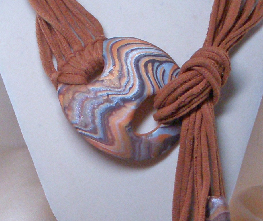 TShirt Necklace with Polymer Clay Clasp and Matching Earrings