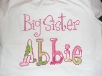 Custom boutique monogrammed appliqued pink green big sister little sister personalized tee tshirt t shirt