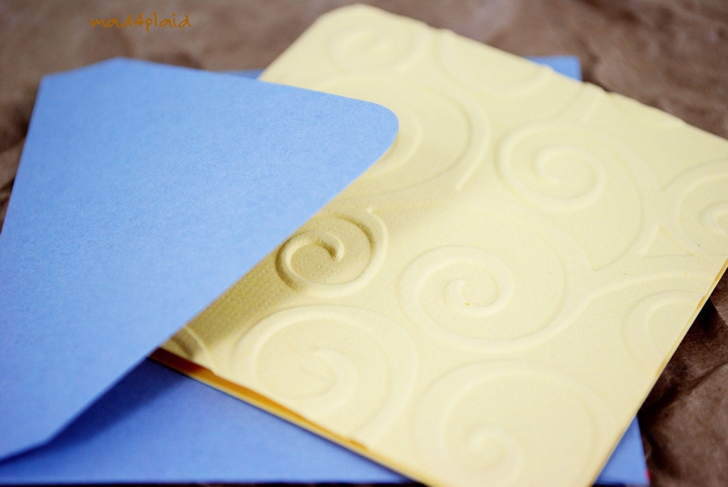 Blank Mini Card Set of 6 Pale Yellow Embossed with Soft Gray Envelopes, Handmade Paper Goods by mad4plaid on Etsy