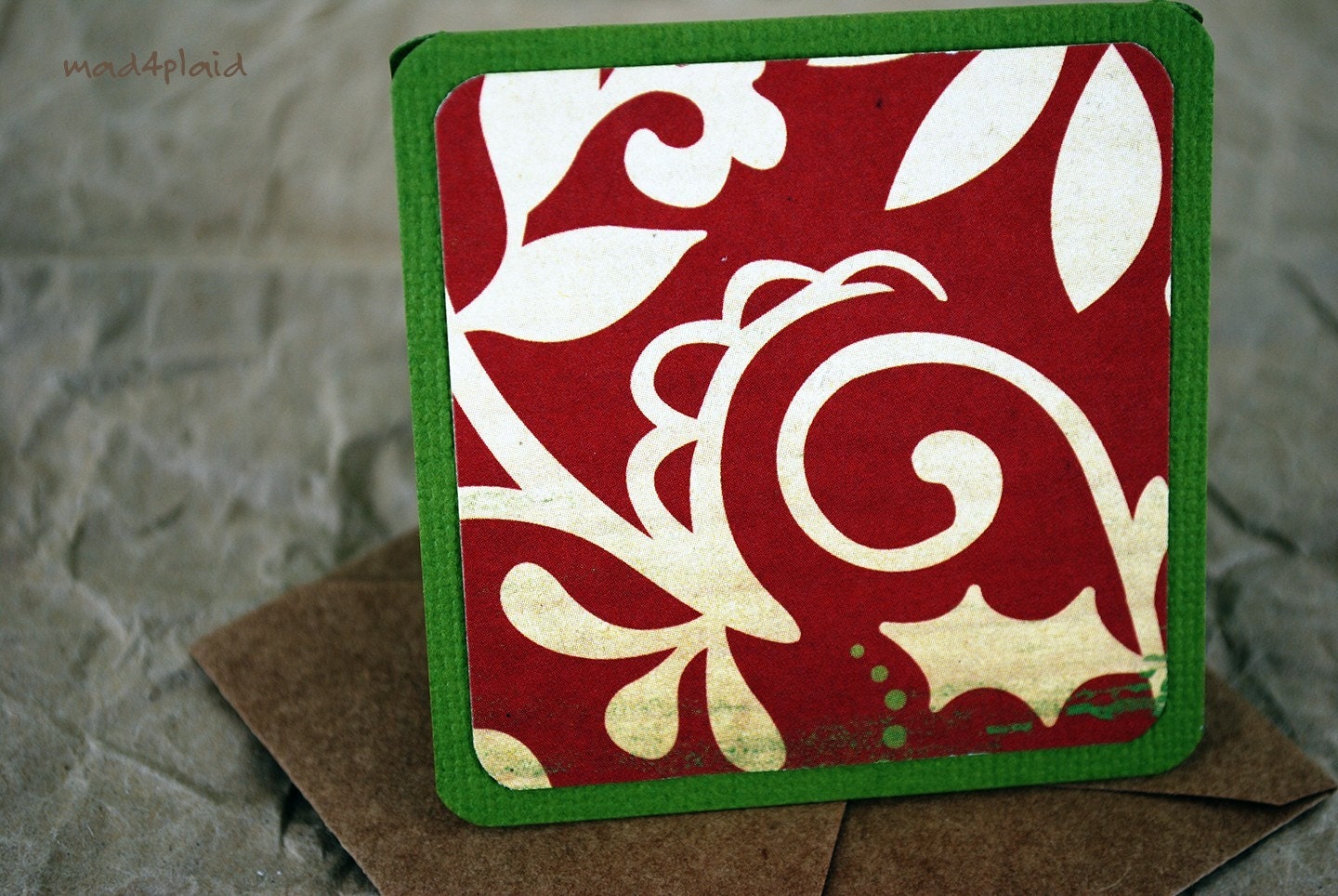 Blank Holiday Mini Card Set of 10 Cards, Holly Design on Pine with Natural Kraft Envelopes, Handmade Paper Goods by mad4plaid on Etsy
