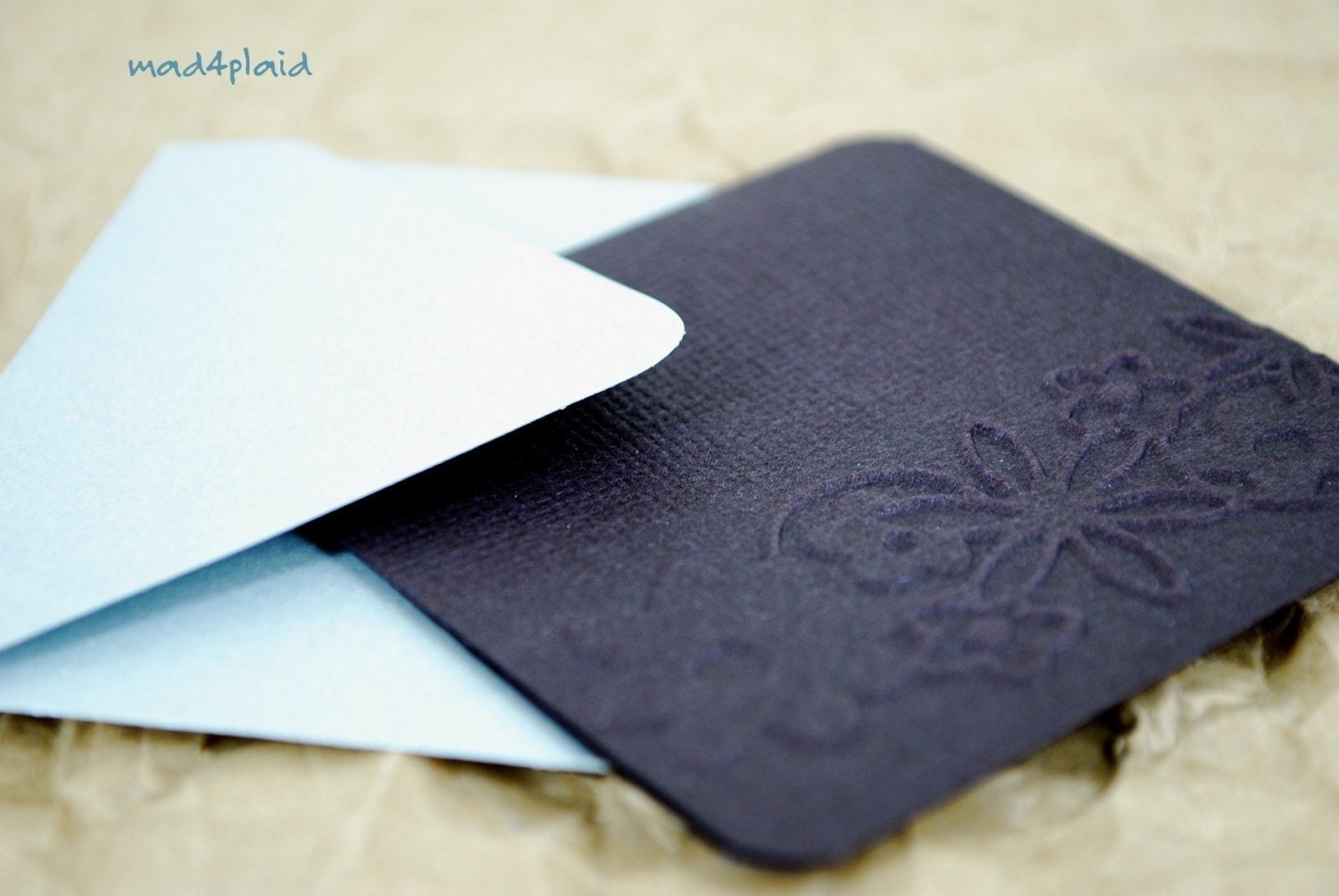 Blank Mini Card Set of 6 Soft Black Embossed with Metallic Gray Envelopes, Handmade Paper Goods by mad4plaid on Etsy