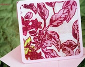 Blank Mini Card set of 10, Graphic Floral on Pink, Pale Pink Envelopes, Handmade Paper Goods by mad4plaid on Etsy