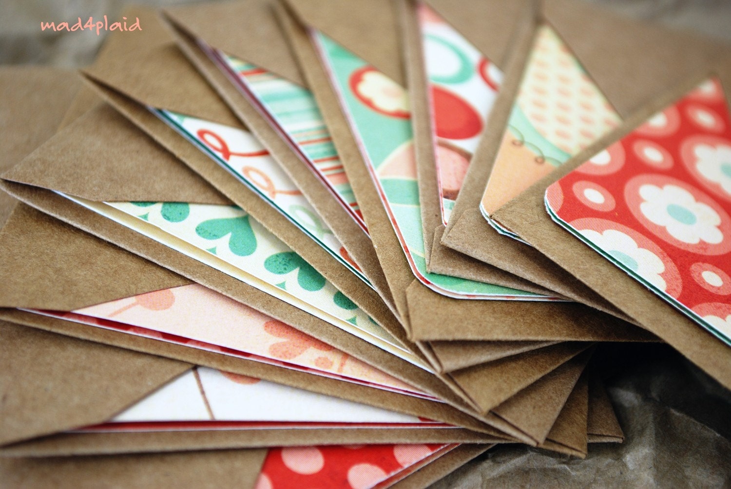 Blank Mini Card Set of 10, Various Valentine Designs with Natural Kraft Envelopes, Handmade Paper Goods by mad4plaid on Etsy