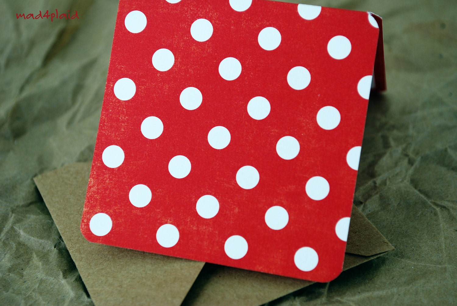 Blank Mini Card Set of 10, Holiday Polka Dots with Contrasting Stripe, Natural Kraft Envelopes, mad4plaid on Etsy