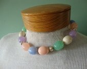 Vintage choker necklace, pastel pink costume jewelry, large chunky beads with gold spacers, I Love You Valentine
