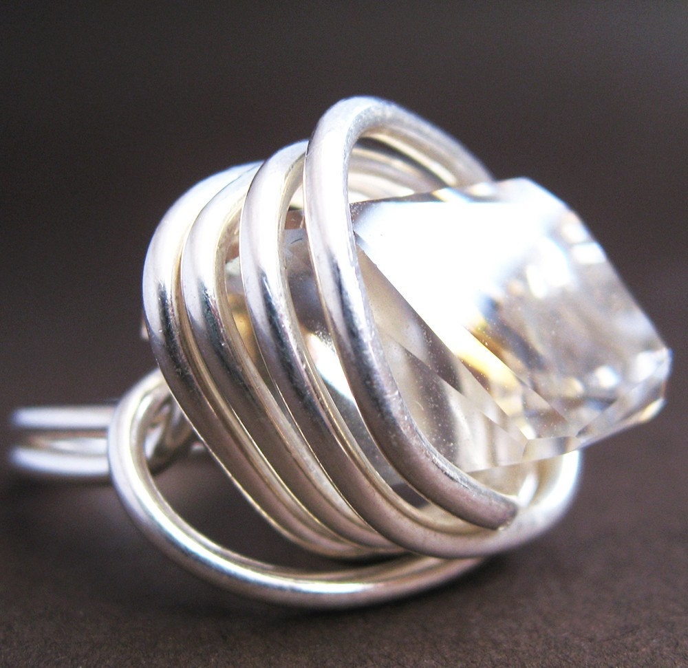 Kayllie Cocktail Ring - Swarovski crystal, fine silver wire
