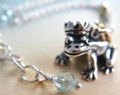 Frog Prince Necklace - sterling silver frog prince charm, gold filled, Swarovski crystal