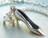 Cindy Necklace - sterling silver shoe charm, pearl, Swarovski crystal, sterling silver