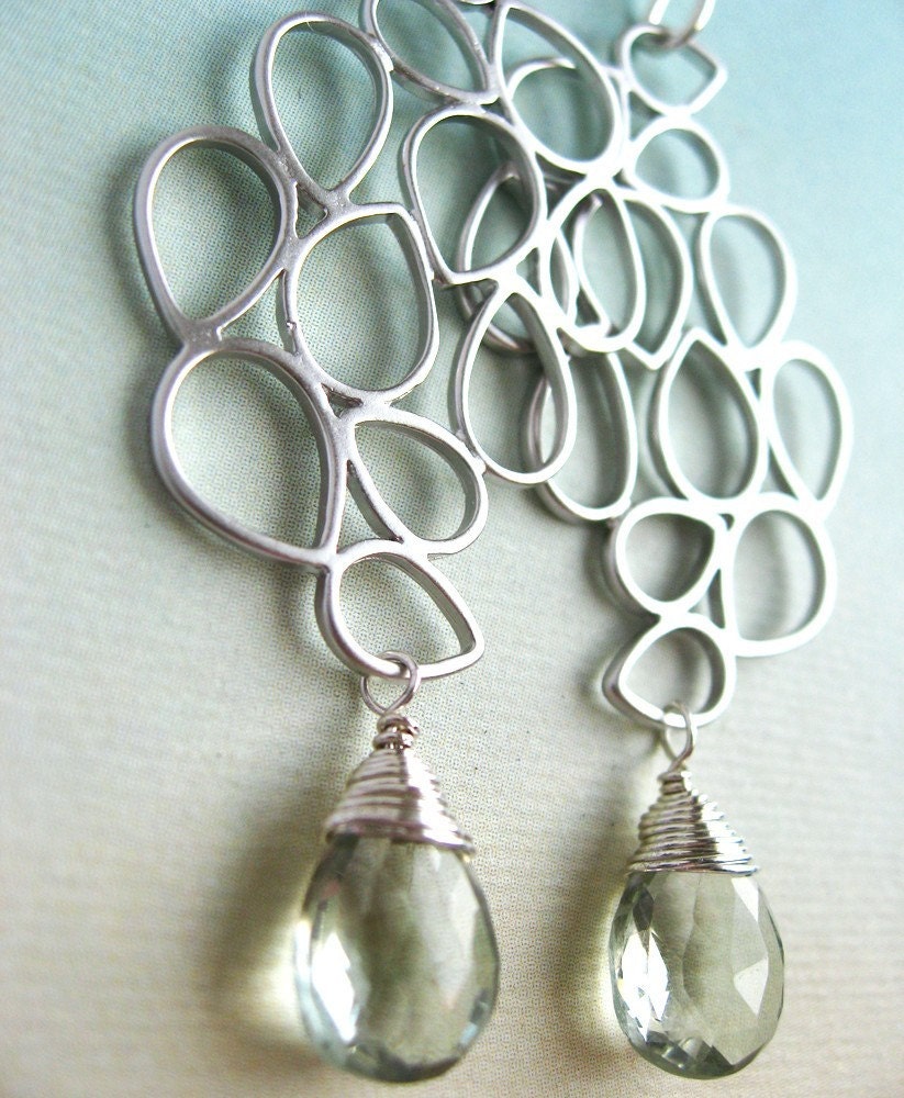 Raina Earrings - green amethyst, silver plated component, sterling silver