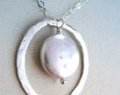 Stephenie Necklace - fine silver, coin pearl, sterling silver