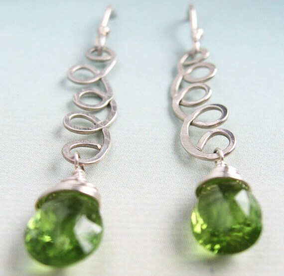 August Earrings - peridot, sterling silver