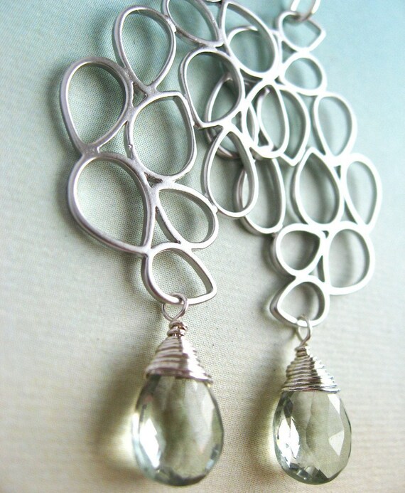 Raina Earrings - green amethyst, silver plated component, sterling silver