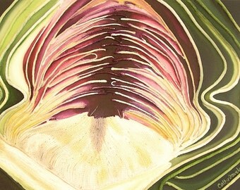 Half Artichoke Painting - mixed media original - Macro of Cut Vegetable