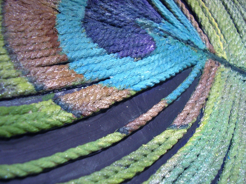 Peacock Feather Painting - Mixed Media Original - Constructed in String