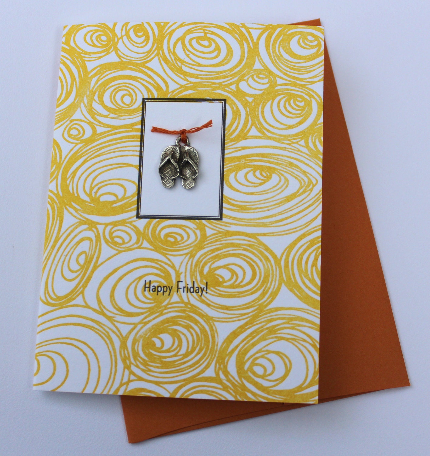 Happy Friday, Letterpress Printed with Pewter Charm