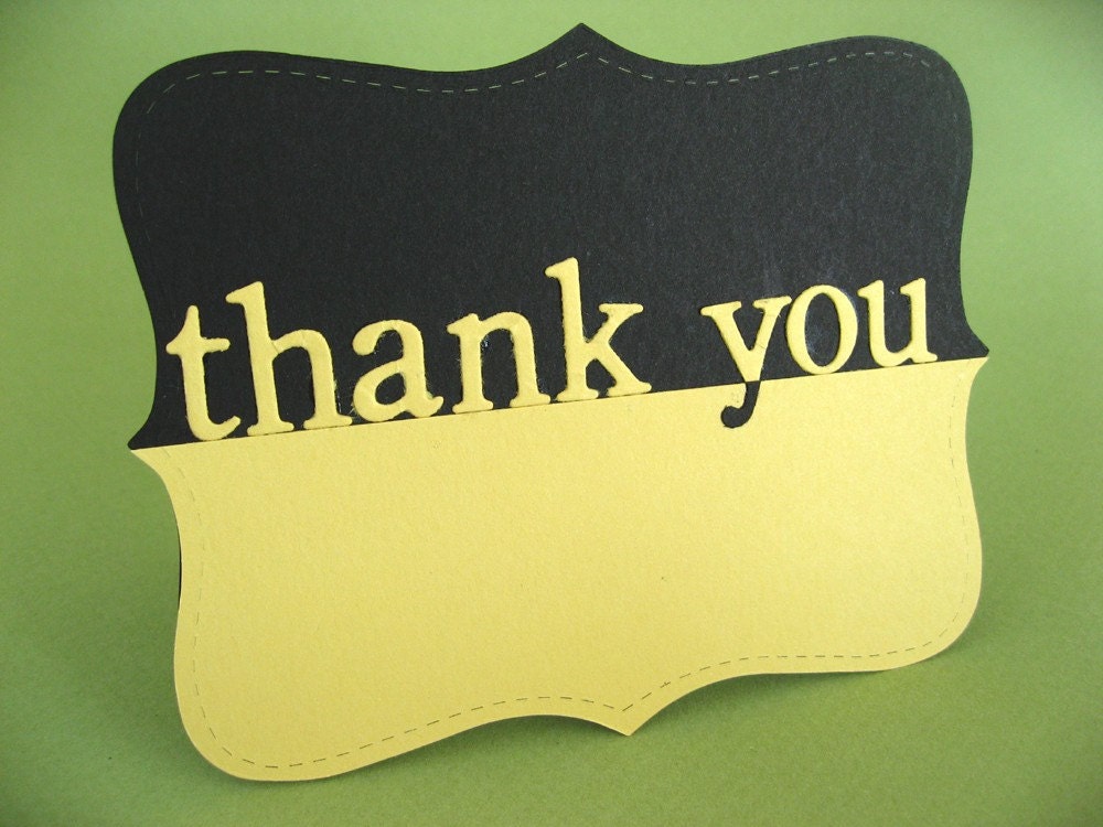 Curvy thank you card, yellow and black