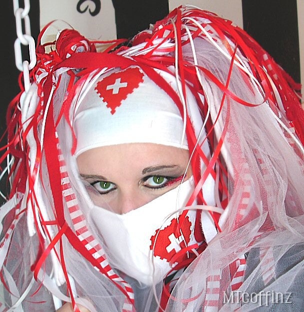 Red Nurse Heart White Headband MTCoffinz